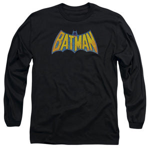 AN OFFCIALLY LICENSED DCO BATMAN NEON DISTRESS LOGO MEN'S LONG SLEEVE T-SHIRT BLACK