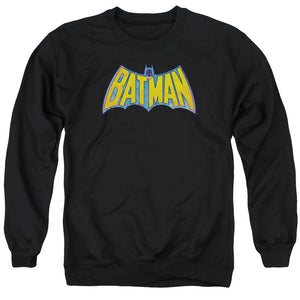 AN OFFCIALLY LICENSED DCO BATMAN NEON DISTRESS LOGO ADULT UNISEX CREWNECK SWEATSHIRT BLACK