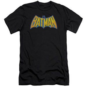 AN OFFCIALLY LICENSED DCO BATMAN NEON DISTRESS LOGO MEN'S PREMIUM SLIM FIT T-SHIRT BLACK