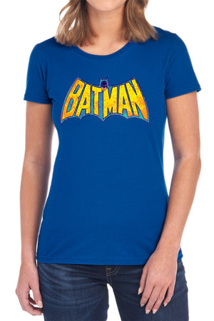 AN OFFCIALLY LICENSED DCO BATMAN NEON DISTRESS LOGO WOMEN'S REGULAR FIT T-SHIRT BLACK