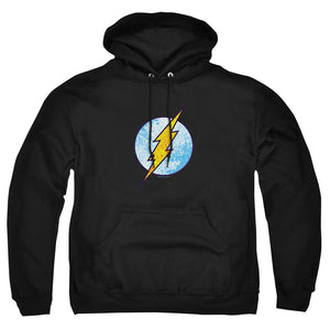 AN OFFCIALLY LICENSED DC FLASH FLASH NEON DISTRESS LOGO ADULT UNISEX PULLOVER HOODIE BLACK