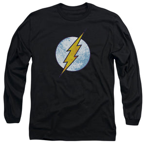 AN OFFCIALLY LICENSED DC FLASH FLASH NEON DISTRESS LOGO MEN'S LONG SLEEVE T-SHIRT BLACK