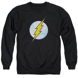 AN OFFCIALLY LICENSED DC FLASH FLASH NEON DISTRESS LOGO ADULT UNISEX CREWNECK SWEATSHIRT BLACK