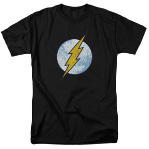 AN OFFCIALLY LICENSED DC FLASH FLASH NEON DISTRESS LOGO MEN'S REGULAR FIT T-SHIRT BLACK