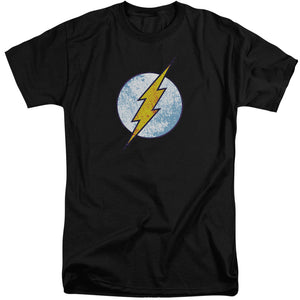 AN OFFCIALLY LICENSED DC FLASH FLASH NEON DISTRESS LOGO MEN'S TALL FIT T-SHIRT BLACK