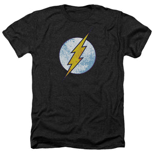 AN OFFCIALLY LICENSED DC FLASH FLASH NEON DISTRESS LOGO MEN'S HEATHER T-SHIRT CHARCOAL