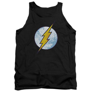AN OFFCIALLY LICENSED DC FLASH FLASH NEON DISTRESS LOGO ADULT UNISEX TANK TOP BLACK