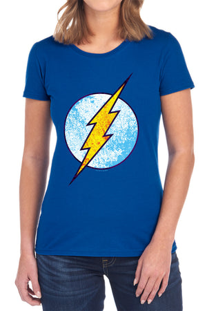 AN OFFCIALLY LICENSED DC FLASH FLASH NEON DISTRESS LOGO WOMEN'S REGULAR FIT T-SHIRT BLACK