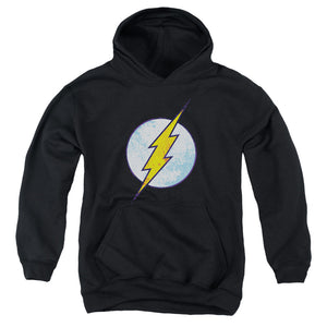 AN OFFCIALLY LICENSED DC FLASH FLASH NEON DISTRESS LOGO YOUTH HOODIE BLACK