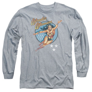 AN OFFCIALLY LICENSED DCO WONDER WOMAN VINTAGE MEN'S LONG SLEEVE T-SHIRT ATHLETIC HEATHER