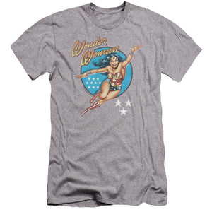 AN OFFCIALLY LICENSED DCO WONDER WOMAN VINTAGE MEN'S PREMIUM SLIM FIT T-SHIRT ATHLETIC HEATHER