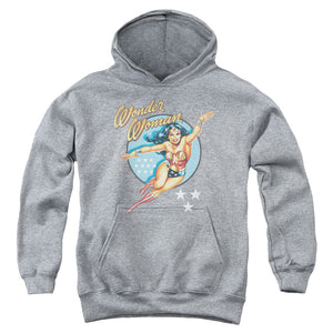 AN OFFCIALLY LICENSED DCO WONDER WOMAN VINTAGE YOUTH HOODIE ATHLETIC HEATHER