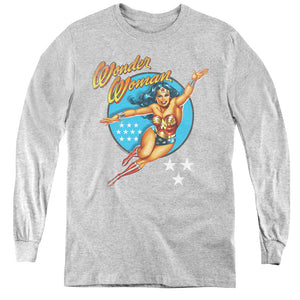 AN OFFCIALLY LICENSED DCO WONDER WOMAN VINTAGE YOUTH LONG SLEEVE T-SHIRT ATHLETIC HEATHER