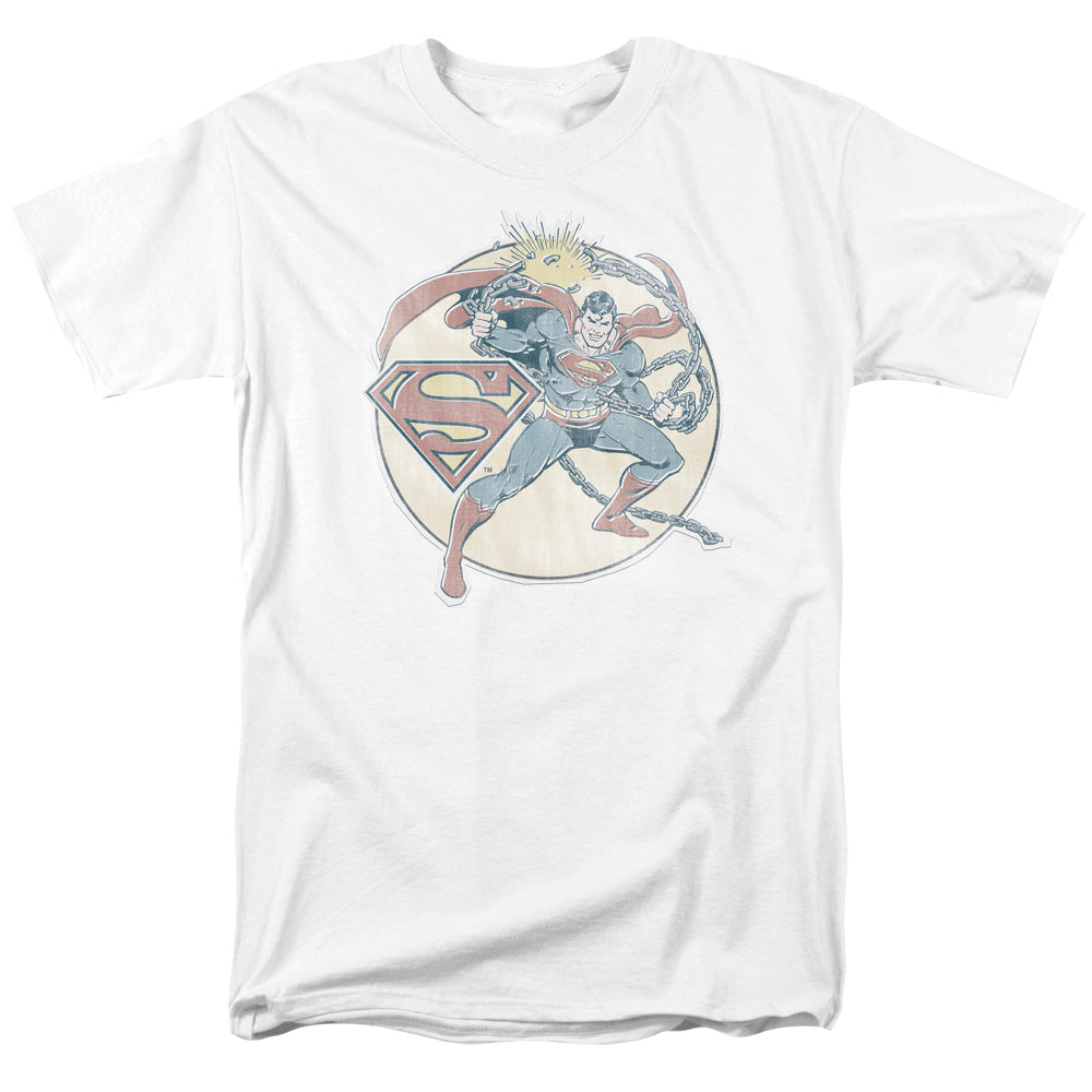 AN OFFCIALLY LICENSED DCO RETRO SUPERMAN IRON ON MEN'S REGULAR FIT T-SHIRT WHITE