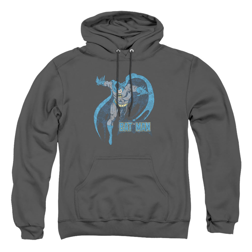 AN OFFCIALLY LICENSED DCO DESATURATED BATMAN ADULT UNISEX PULLOVER HOODIE CHARCOAL
