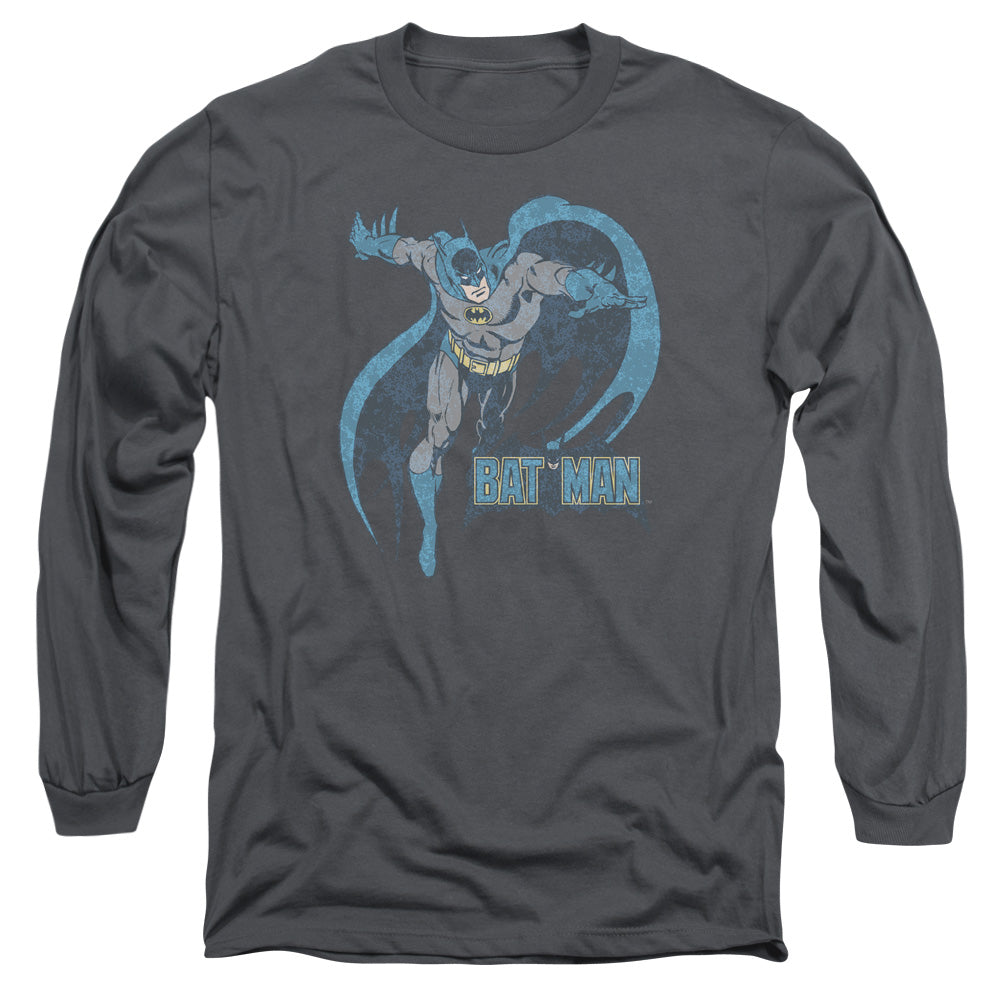 AN OFFCIALLY LICENSED DCO DESATURATED BATMAN MEN'S LONG SLEEVE T-SHIRT CHARCOAL