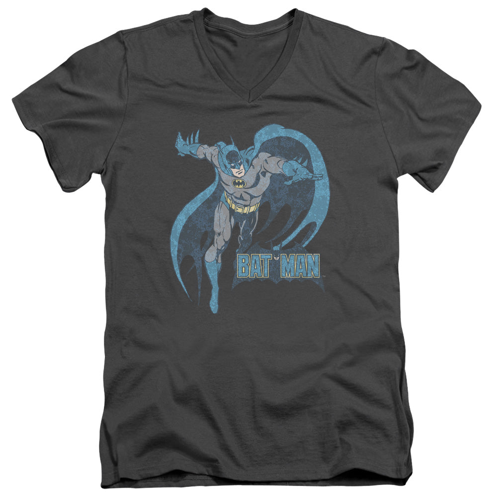 AN OFFCIALLY LICENSED DCO DESATURATED BATMAN MEN'S V-NECK T-SHIRT CHARCOAL