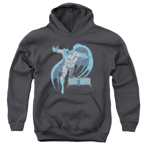 AN OFFCIALLY LICENSED DCO DESATURATED BATMAN YOUTH HOODIE CHARCOAL