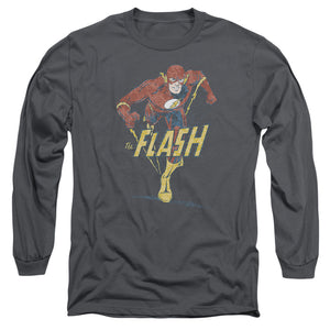 AN OFFCIALLY LICENSED DC FLASH DESATURATED FLASH MEN'S LONG SLEEVE T-SHIRT CHARCOAL
