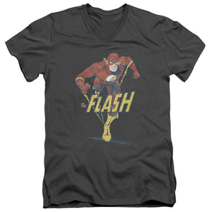 AN OFFCIALLY LICENSED DC FLASH DESATURATED FLASH MEN'S V-NECK T-SHIRT CHARCOAL