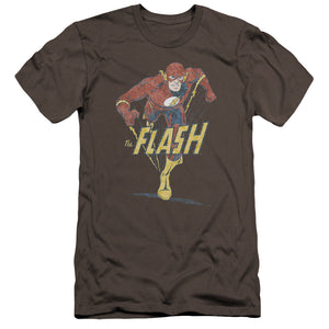 AN OFFCIALLY LICENSED DC FLASH DESATURATED FLASH MEN'S PREMIUM SLIM FIT T-SHIRT CHARCOAL