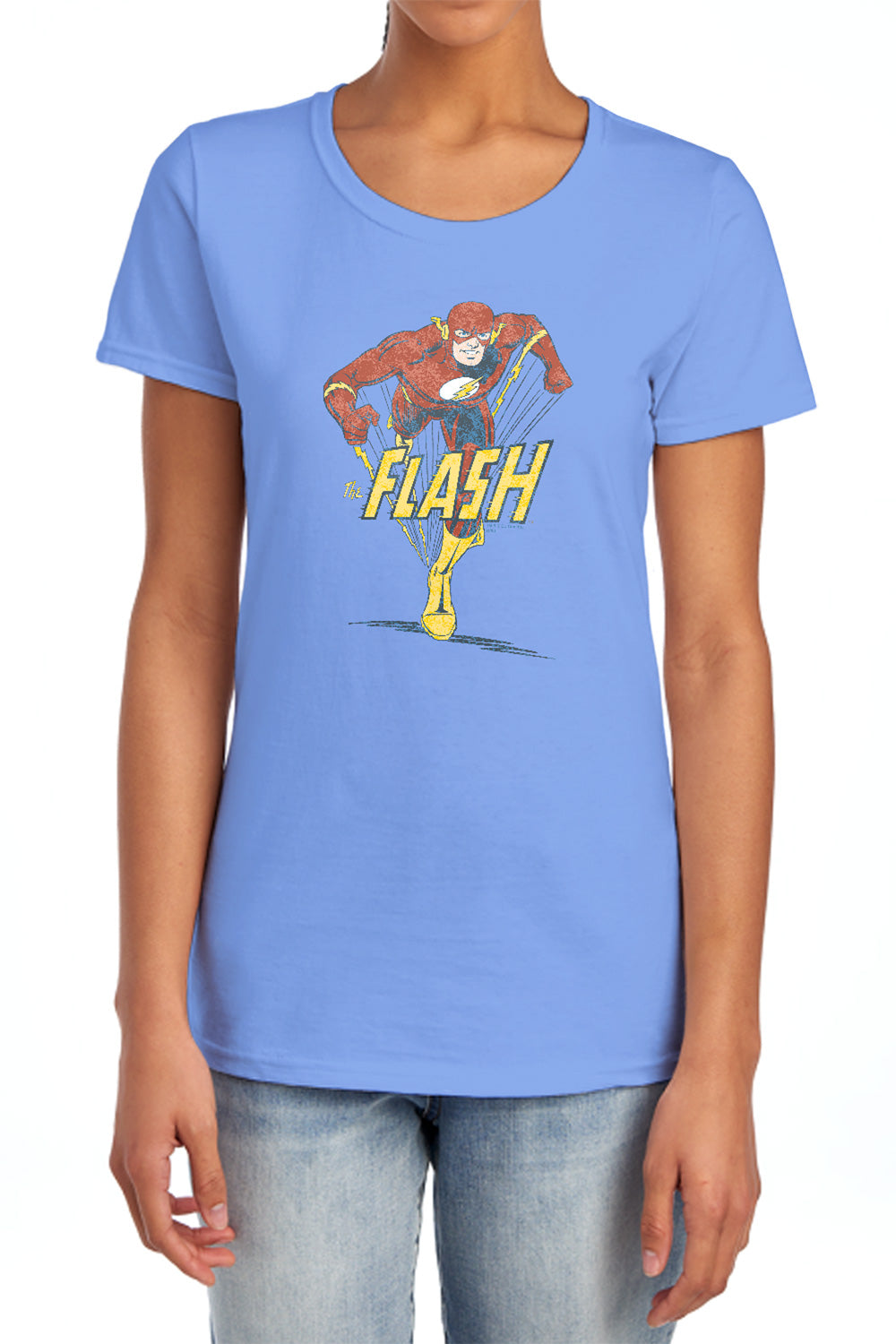 AN OFFCIALLY LICENSED DC FLASH DESATURATED FLASH WOMEN'S REGULAR FIT T-SHIRT CHARCOAL