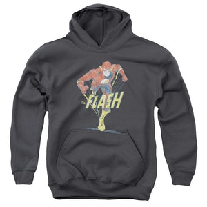 AN OFFCIALLY LICENSED DC FLASH DESATURATED FLASH YOUTH HOODIE CHARCOAL