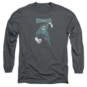 AN OFFCIALLY LICENSED DCO DESATURATED GREEN LANTERN MEN'S LONG SLEEVE T-SHIRT CHARCOAL