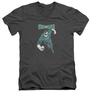 AN OFFCIALLY LICENSED DCO DESATURATED GREEN LANTERN MEN'S V-NECK T-SHIRT CHARCOAL