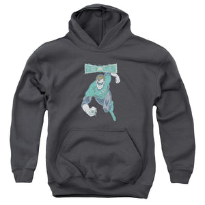 AN OFFCIALLY LICENSED DCO DESATURATED GREEN LANTERN YOUTH HOODIE CHARCOAL