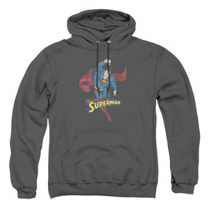 AN OFFCIALLY LICENSED DCO DESATURATED SUPERMAN ADULT UNISEX PULLOVER HOODIE CHARCOAL