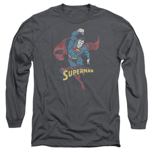 AN OFFCIALLY LICENSED DCO DESATURATED SUPERMAN MEN'S LONG SLEEVE T-SHIRT CHARCOAL