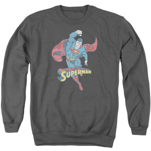 AN OFFCIALLY LICENSED DCO DESATURATED SUPERMAN ADULT UNISEX CREWNECK SWEATSHIRT CHARCOAL