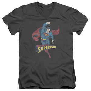AN OFFCIALLY LICENSED DCO DESATURATED SUPERMAN MEN'S V-NECK T-SHIRT CHARCOAL