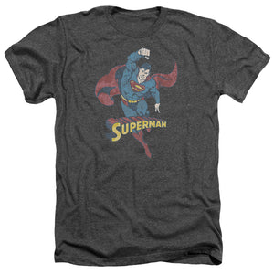 AN OFFCIALLY LICENSED DCO DESATURATED SUPERMAN MEN'S HEATHER T-SHIRT CHARCOAL