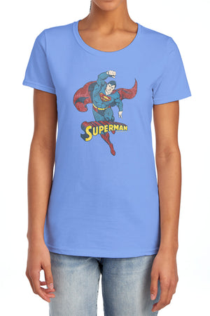 AN OFFCIALLY LICENSED DCO DESATURATED SUPERMAN WOMEN'S REGULAR FIT T-SHIRT CHARCOAL
