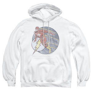 AN OFFCIALLY LICENSED DC FLASH RETRO FLASH IRON ON ADULT UNISEX PULLOVER HOODIE WHITE