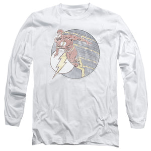 AN OFFCIALLY LICENSED DC FLASH RETRO FLASH IRON ON MEN'S LONG SLEEVE T-SHIRT WHITE