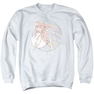 AN OFFCIALLY LICENSED DC FLASH RETRO FLASH IRON ON ADULT UNISEX CREWNECK SWEATSHIRT WHITE