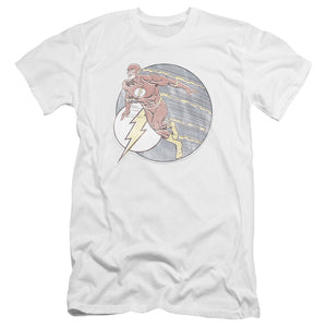 AN OFFCIALLY LICENSED DC FLASH RETRO FLASH IRON ON MEN'S PREMIUM SLIM FIT T-SHIRT WHITE