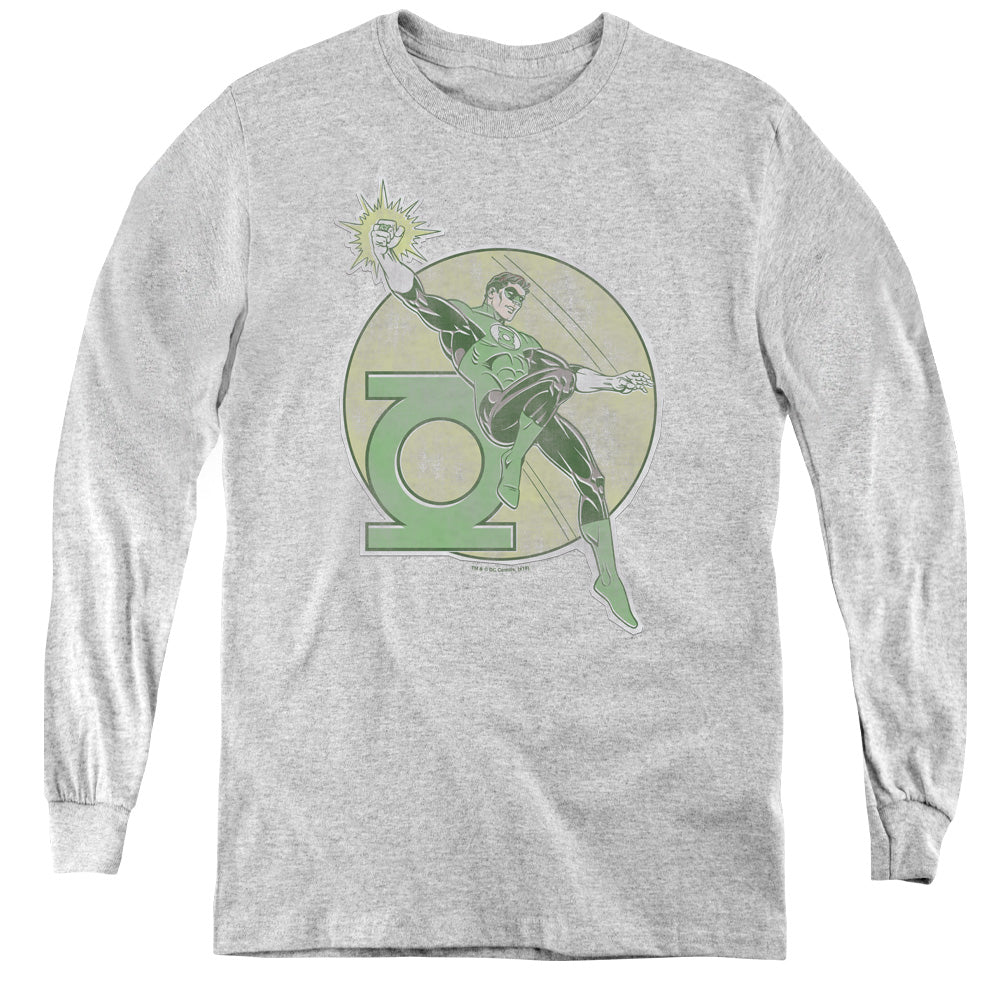 AN OFFCIALLY LICENSED DCO RETRO LANTERN IRON ON YOUTH LONG SLEEVE T-SHIRT ATHLETIC HEATHER