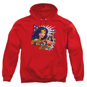 AN OFFCIALLY LICENSED DCO POP ART WONDER ADULT UNISEX PULLOVER HOODIE RED