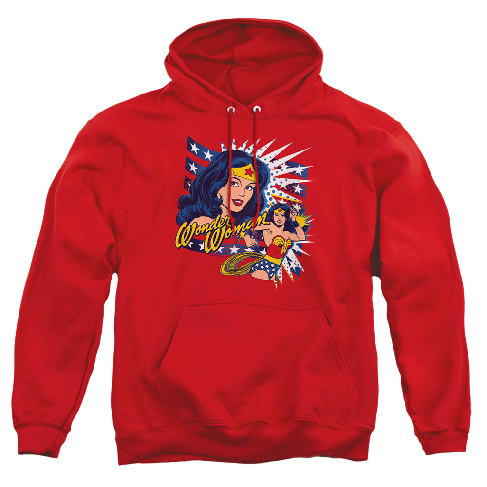 AN OFFCIALLY LICENSED DCO POP ART WONDER ADULT UNISEX PULLOVER HOODIE RED