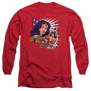 AN OFFCIALLY LICENSED DCO POP ART WONDER MEN'S LONG SLEEVE T-SHIRT RED