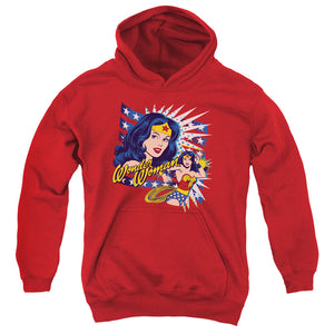 AN OFFCIALLY LICENSED DCO POP ART WONDER YOUTH HOODIE RED