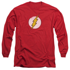 AN OFFCIALLY LICENSED DC FLASH ROUGH FLASH LOGO MEN'S LONG SLEEVE T-SHIRT RED