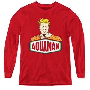 AN OFFCIALLY LICENSED DCO AQUAMAN SIGN YOUTH LONG SLEEVE T-SHIRT RED