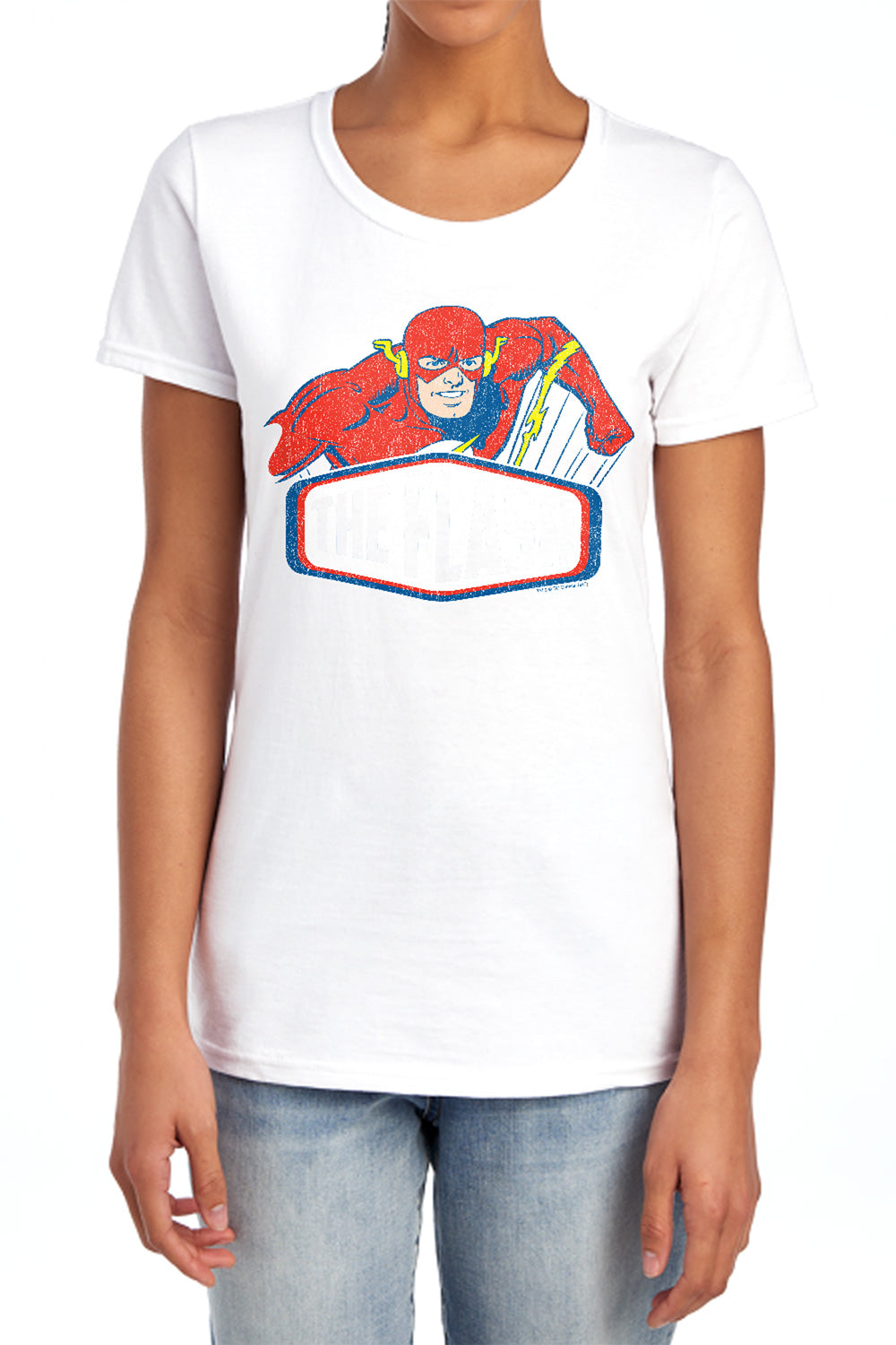 AN OFFCIALLY LICENSED DC FLASH FLASH SIGN WOMEN'S REGULAR FIT T-SHIRT LIGHT BLUE