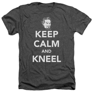 AN OFFCIALLY LICENSED DC KEEP CALM AND KNEEL MEN'S HEATHER T-SHIRT CHARCOAL