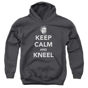 AN OFFCIALLY LICENSED DC KEEP CALM AND KNEEL YOUTH HOODIE CHARCOAL